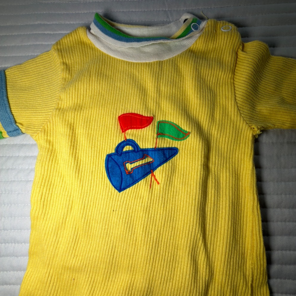Vintage Ribbed Knit Shirt Baby 18M Yellow Megaphone Embroidery Excellent